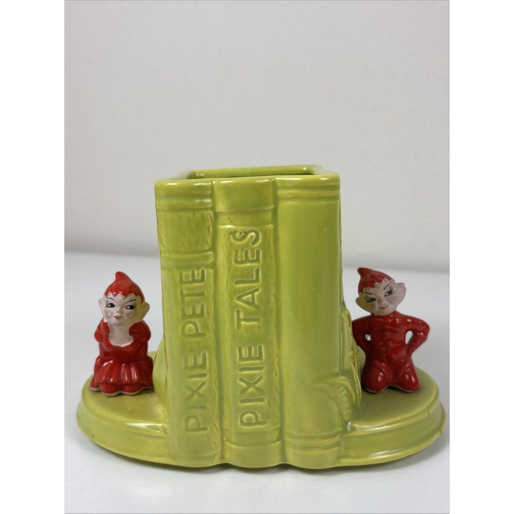 Gilner Pixie Books Planter Pottery Vintage Red Elf Elves Fairies Tales Pete